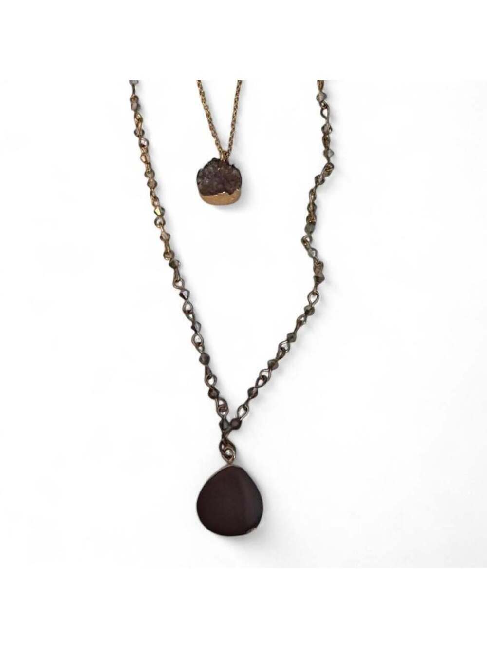 Layered Beaded Necklace with Stone Pendants